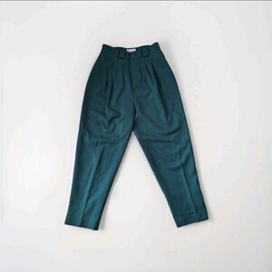 80s Forest Green Wool Trousers 🌲 Pleated + High Waisted | David N.